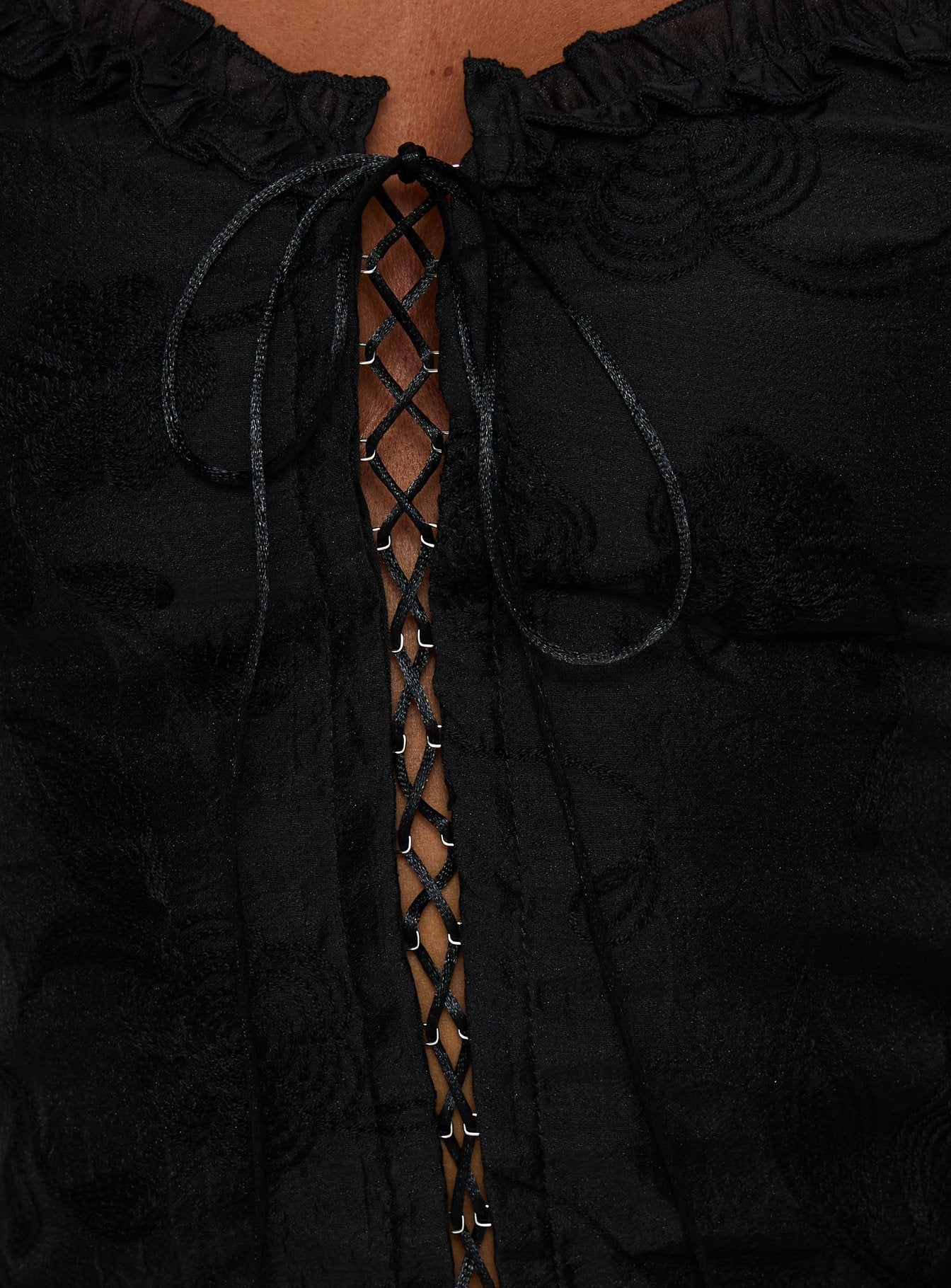 Angeleah Tie Up Frill Detail Top Black | Princess Polly
