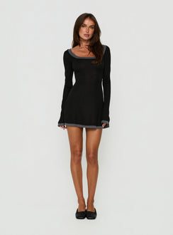 Adoree Long Sleeve Layered Mini Dress Black / Grey