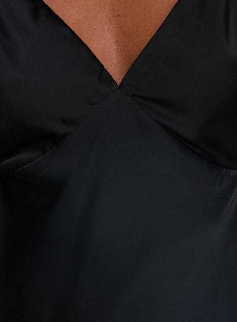 Adette V Neck Satin Mini Dress Black