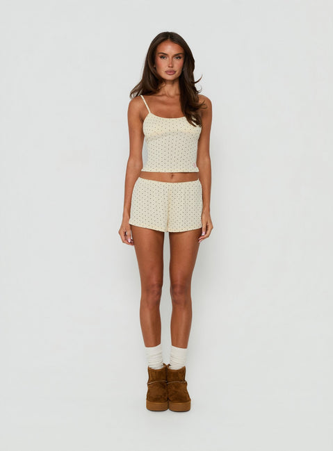 By Nightfall Pointelle Sleep Shorts Cream Polka Dot