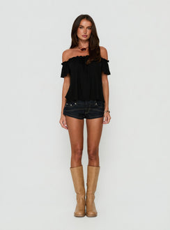 Stars Hollow Babydoll Off Shoulder Top Black