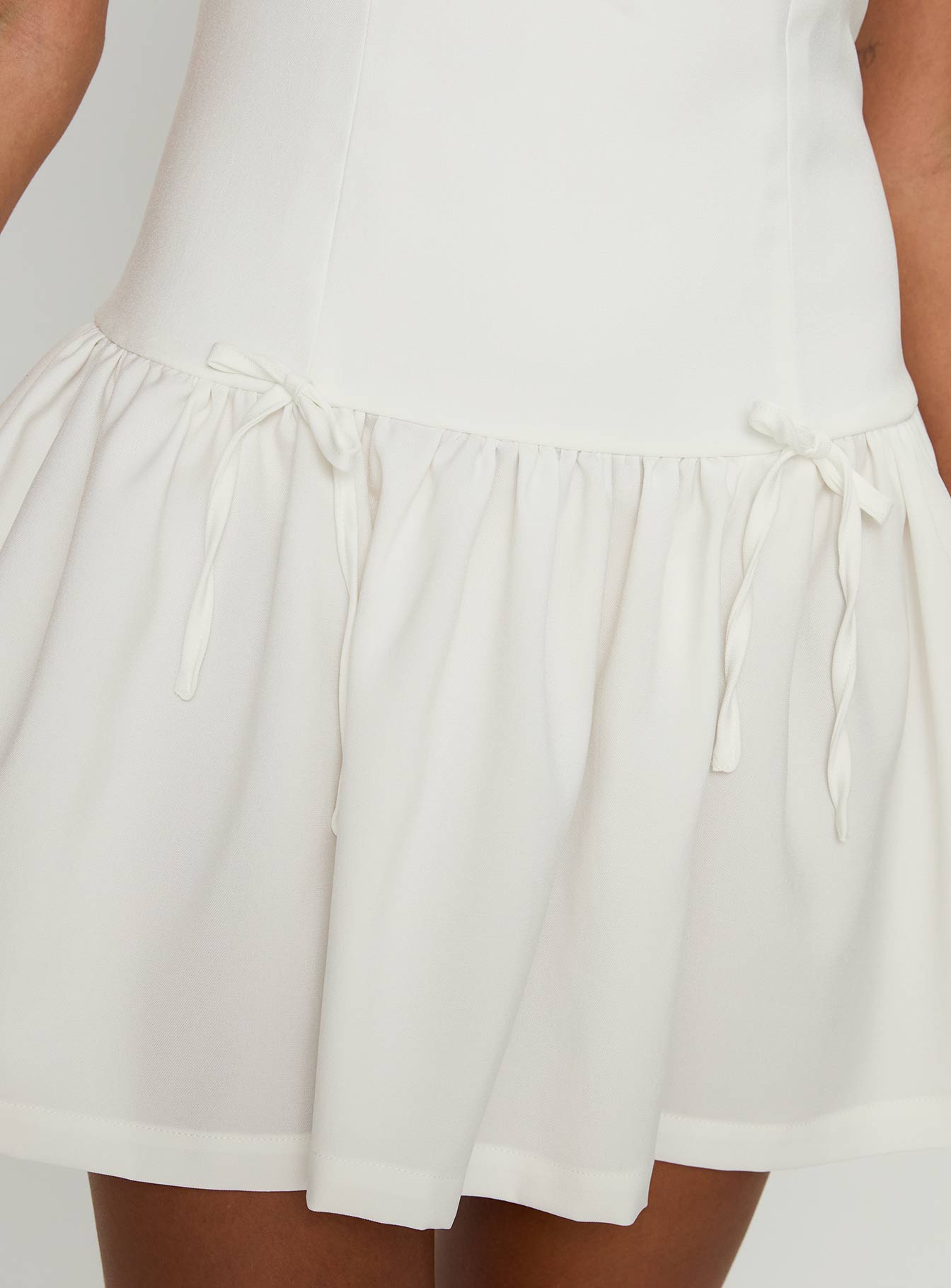 back view of model wearing Princess Polly Milienne Mini Dress White Crew Neck 