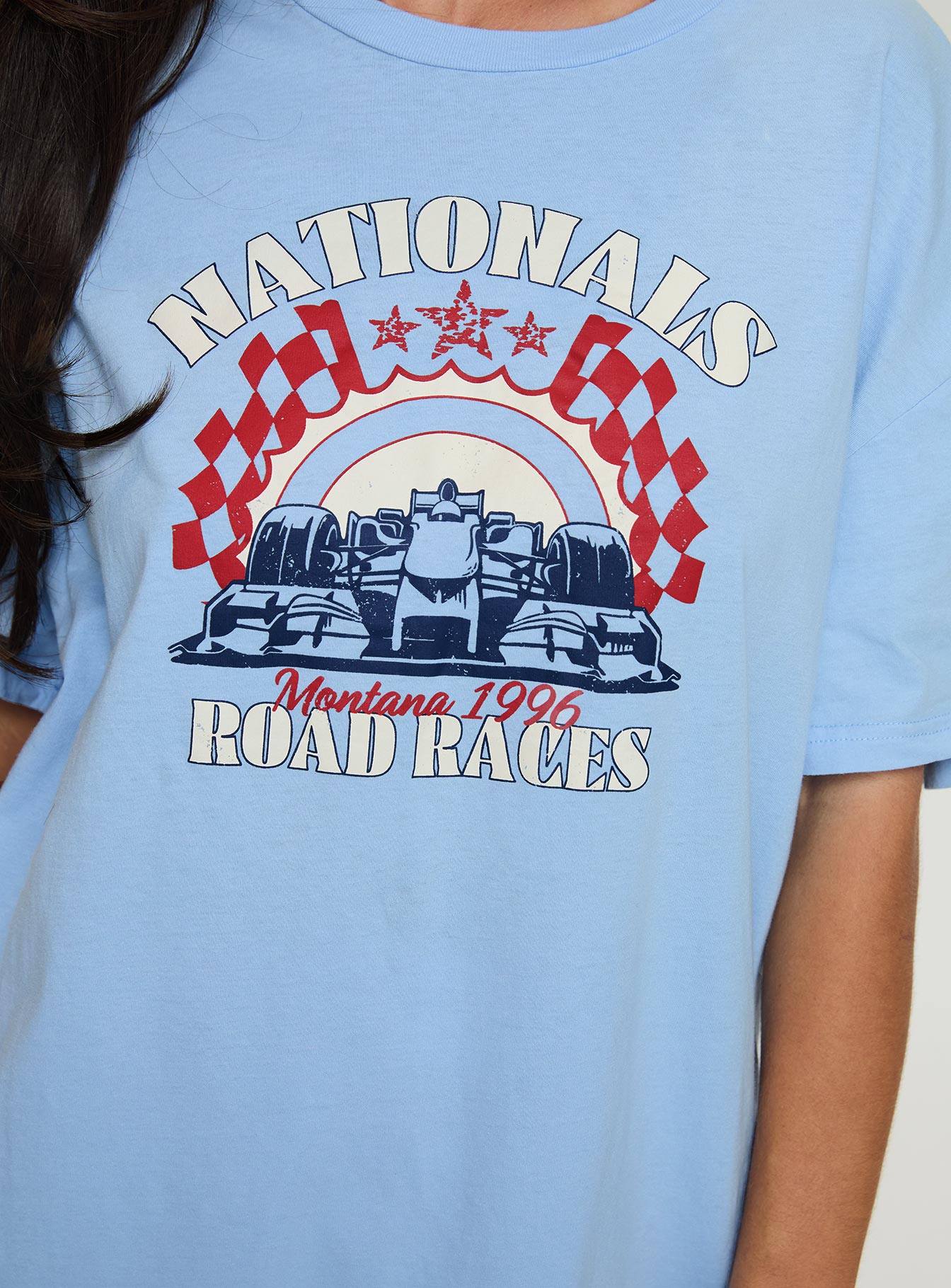 product Princess Polly Races 1996 Oversized Tee Blue Half Sleeves Crew Neck 