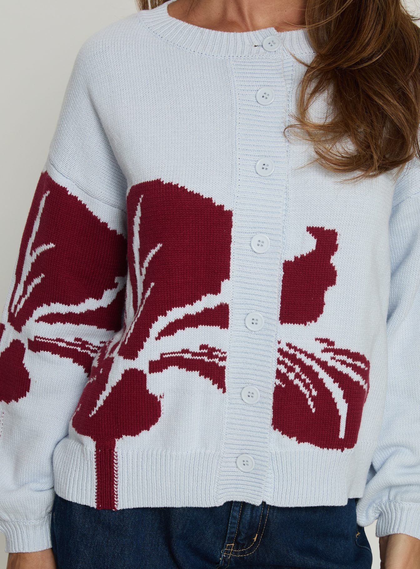 ◎新品◎★ルミニョン★diagonal check papillon knit★ Jalenn Floral Knit Cardigan Blue / Red | Princess Polly