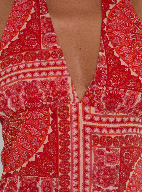 Alvira Halter Mini Dress Red Paisley | Princess Polly Alvira Halter Mini Dress Red Paisley | Princess Polly
