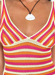Mini dress Crochet material Striped design Fixed shoulder straps V neckline Good stretch Unlined 