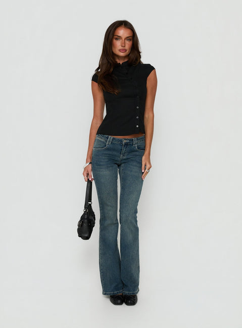 Kerstin Asymmetric Button Down Top Black