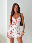 front view of model wearing Princess Polly Karena Mini Dress White / Red Floral Petite Plunger 