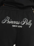 Princess Polly Track Shorts Cursive Text Black Sand