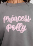 Princess Polly Crew Neck Sweatshirt Puff Text Charcoal