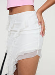 White Midi skirt Ruffle detailing throughout, open-side leg, elasticated waist