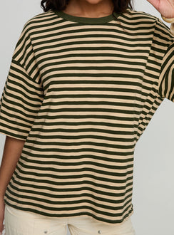 Settle Down Short Sleeve Top Green / Cream Stripe