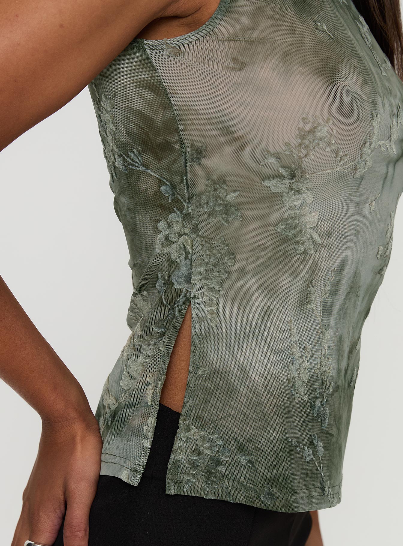 back view of model wearing Princess Polly Nights All Alone High Neck Top Multi Sleeveless High Neck 