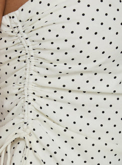 Defined Strapless Gathered Linen Blend Top Cream Polka Dot