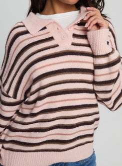Jeanny Collared Knit Sweater Brown / Pink Stripe