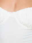 White Crop top Ruched bust, sweetheart neckline, fixed shoulder straps, wired cups