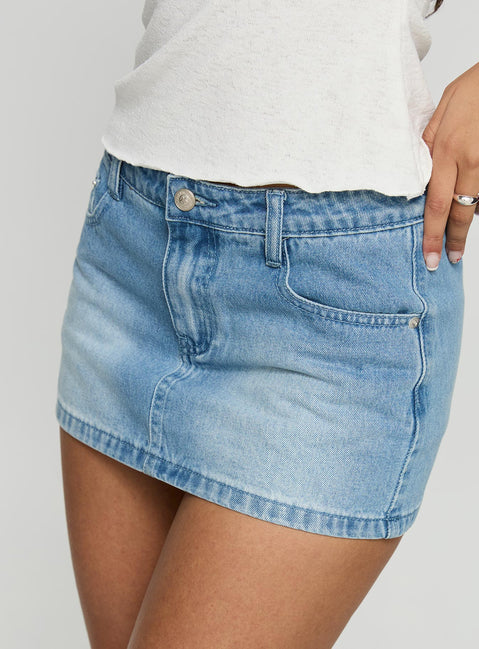 Jordi Low Rise Denim Skort Light Blue Wash