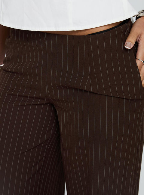 Khane Low Rise Wide Leg Pant Brown Pinstripe Petite