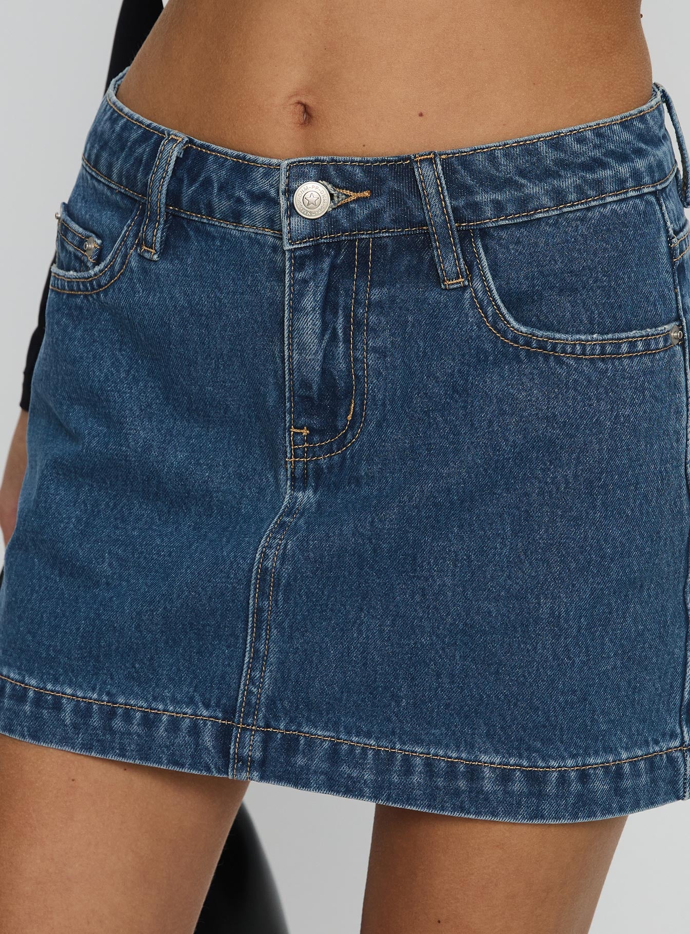 Nickei Denim Mini Skirt Mid Wash Petite