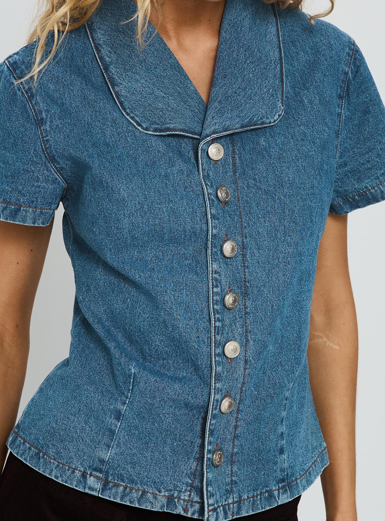 Ellix Button Up Top Blue Denim