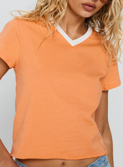 That Way V Neck Top Orange / White
