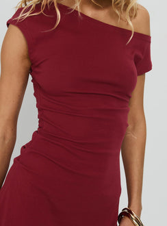 Prestige One Shoulder Mini Dress Burgundy