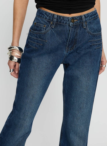 Wide World Mid Rise Bootleg Jeans Mid Blue