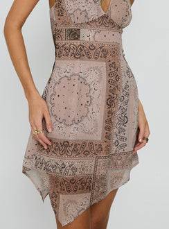 Spartacus Halter Mini Dress Brown / Multi