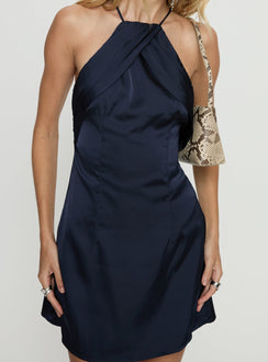 Amberlee Halter Ruched Mini Dress Navy