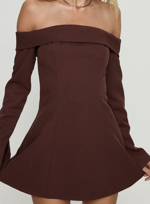 Daija Off Shoulder Long Sleeve Playsuit Brown