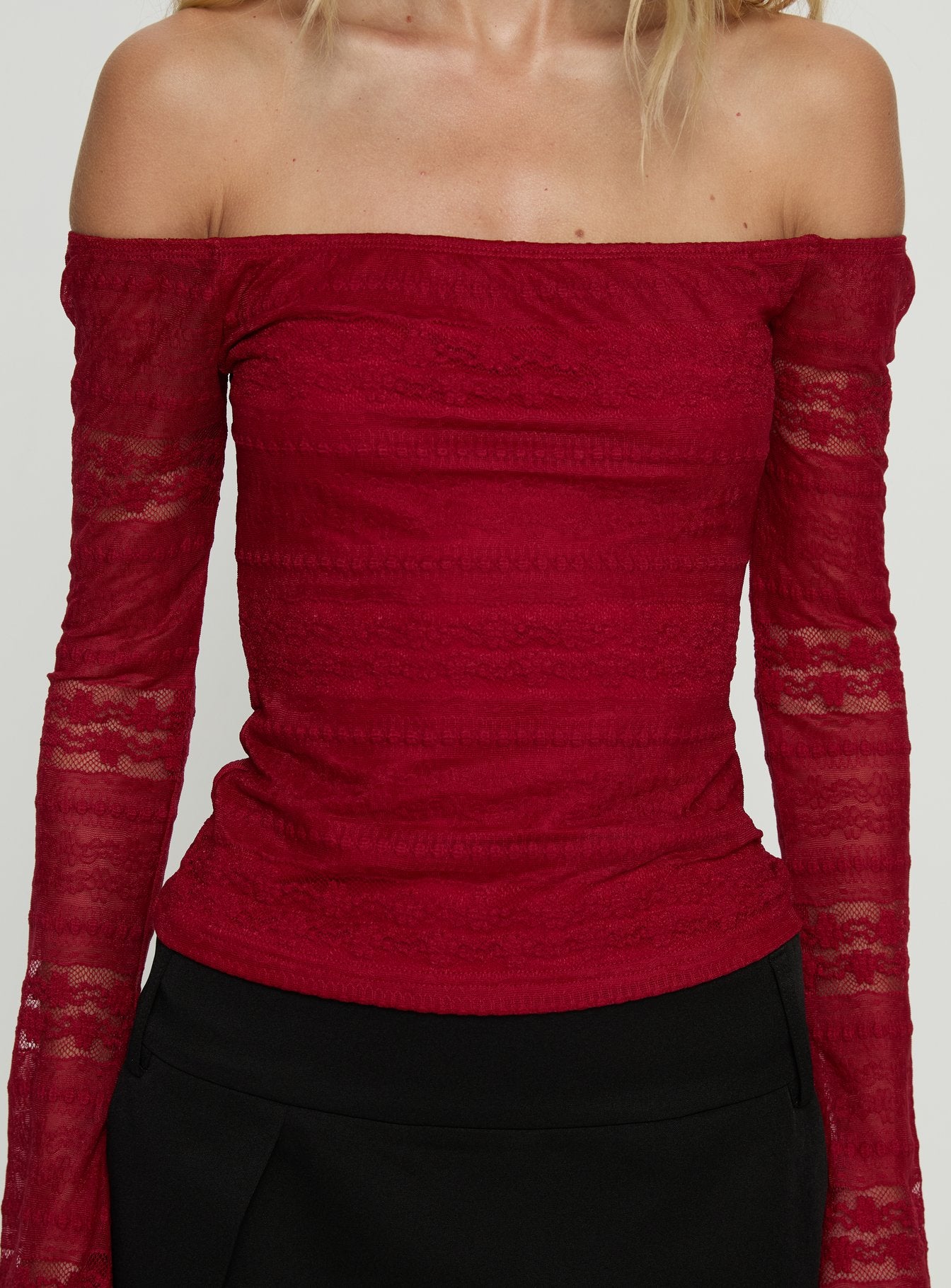 Deyci Lace Off Shoulder Top Red | Princess Polly