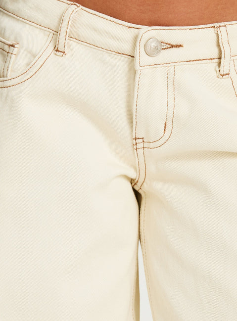 Picco Ultra Low Rise Wide Leg Jeans Cream