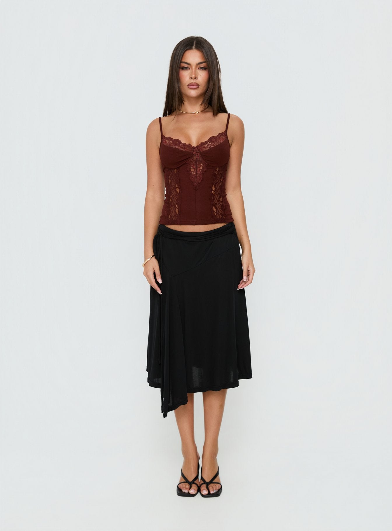 Rhiara Lace Trim Top Chocolate | Princess Polly