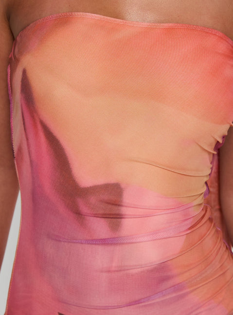 Davynn Scarf Detail Strapless Maxi Dress Pink Multi