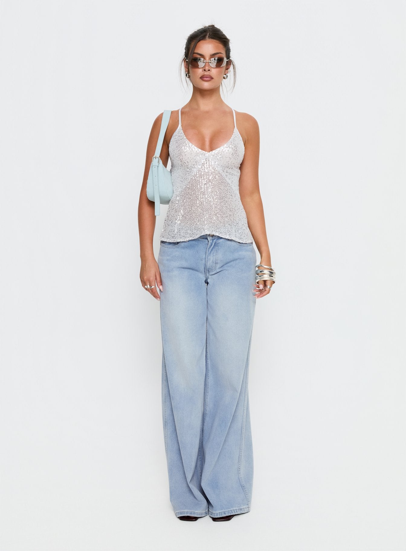 Opaline Sequin Cami Top Silver | Princess Polly
