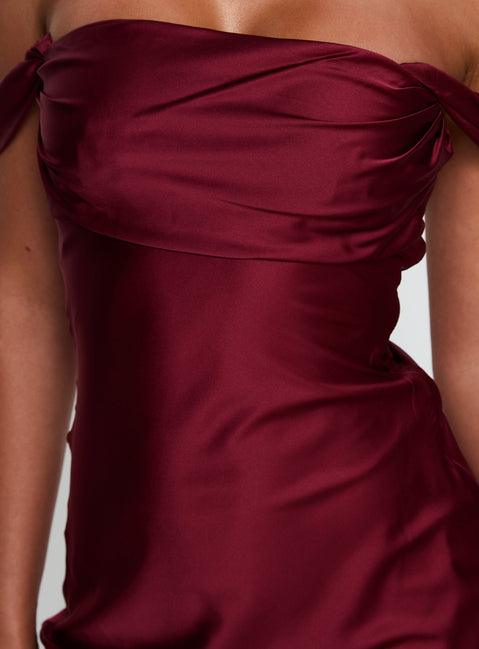 Zabbarra Off The Shoulder Mini Dress Burgundy