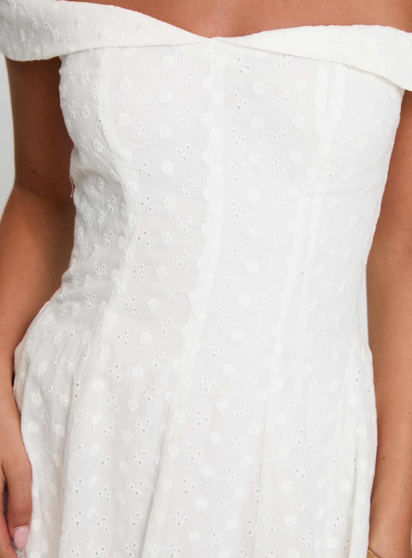 Rosebud Broderie Off The Shoulder Mini Dress | White | Womens | Princess Polly Rosebud Broderie Off The Shoulder Mini Dress | White | Womens | Princess Polly