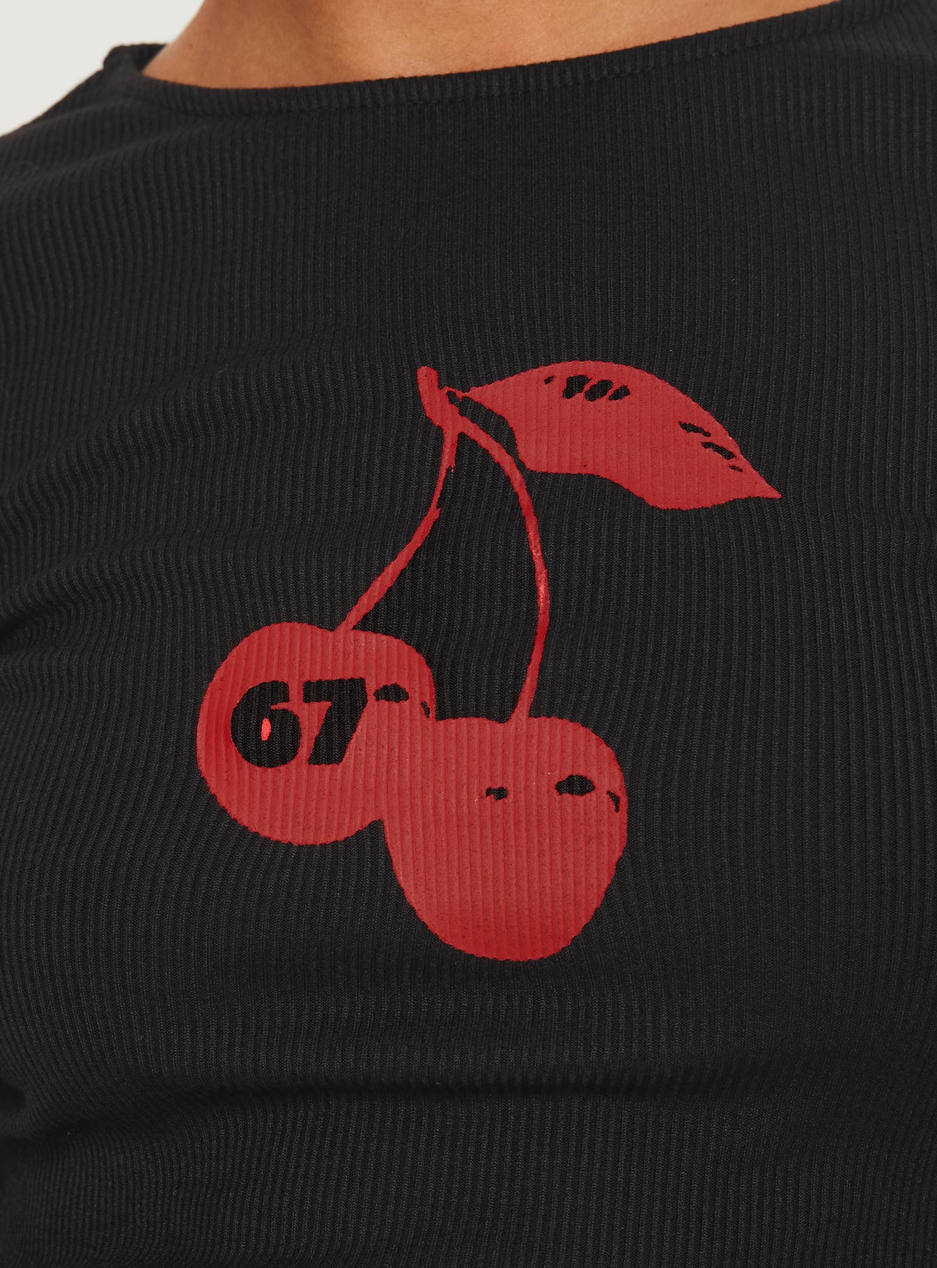 product Princess Polly Cherries & Cream Long Sleeve Top Black Full Sleeves Crew Neck 