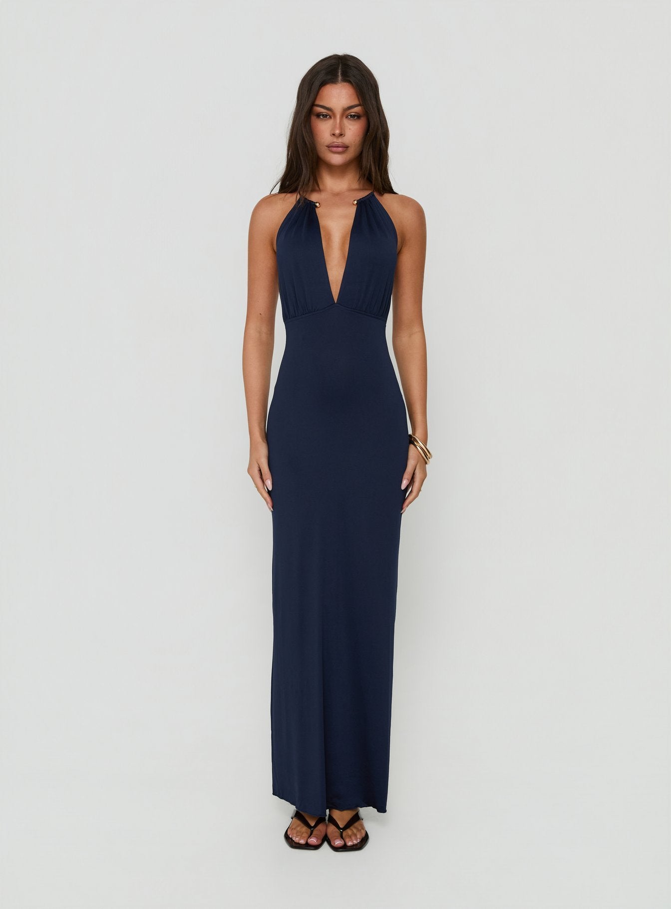 Dionira Plunge Halter Maxi Dress Navy