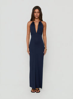 Dionira Plunge Halter Maxi Dress Navy