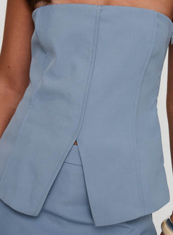 back view of model wearing Princess Polly Lavish Living Strapless Top Blue Sleeveless straight 