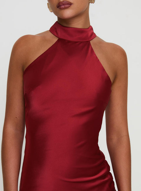 Princess Polly Women's Mordecai Tie Back Satin Maxi Dress - Red - Maxi Dresses Princess Polly Women's Mordecai Tie Back Satin Maxi Dress - Red - Maxi Dresses