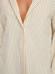 product Princess Polly Mallin Shirt Cream/Brown Stripe Full Sleeves V-Neck 