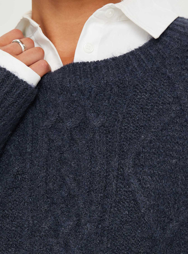 Canlish Cable Knit Sweater Navy