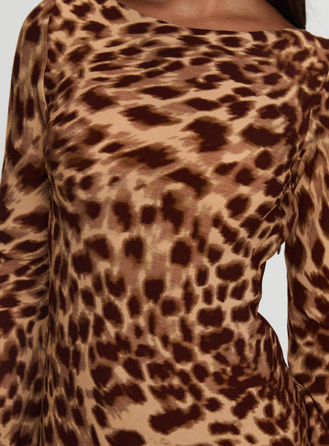 halo bias mini dress leopard Halo Bias Cut Leopard Print Long Sleeve Minidress (Women)