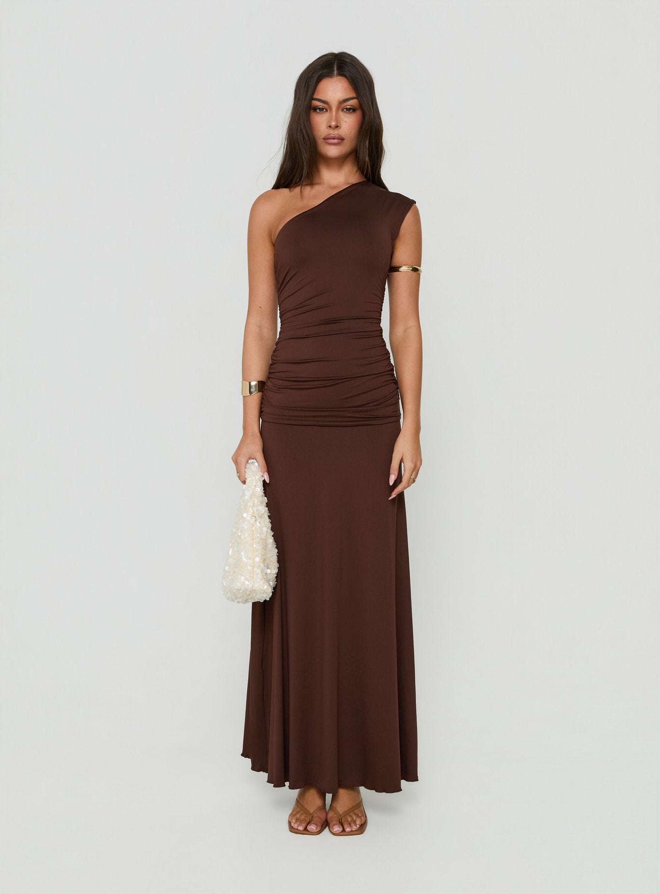 Gwenneth One Shoulder Maxi Dress Chocolate