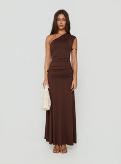 Gwenneth One Shoulder Maxi Dress Chocolate