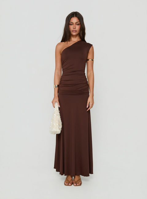 Gwenneth One Shoulder Maxi Dress Chocolate