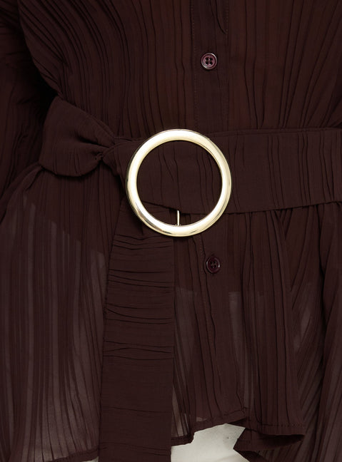 Rhiane Belted Long Sleeve Shirt Chocolate