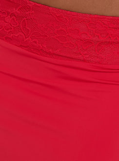 Zenaide Lace Detail Midi Skirt Red